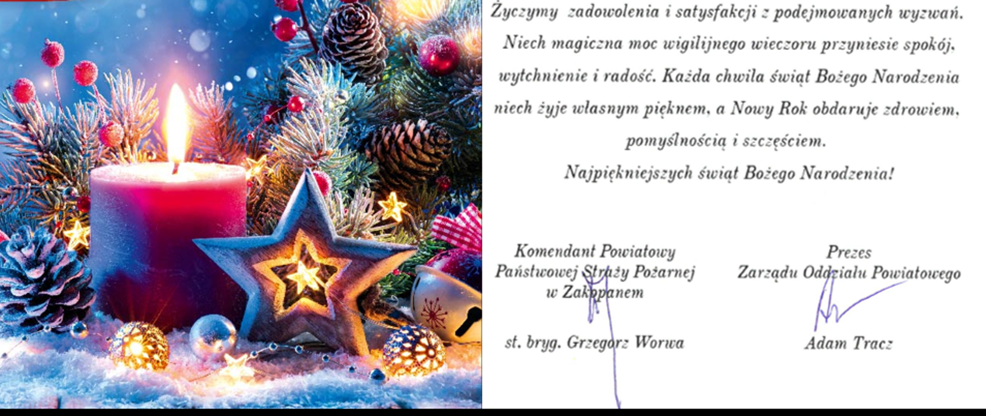 Życzenia Świąteczne Kierownictwa KP PSP w Zakopanem 