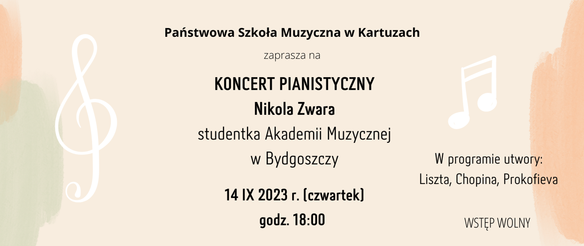 Tekst oraz klucz wiolinowy i grupa rytmiczna na beżowym tle