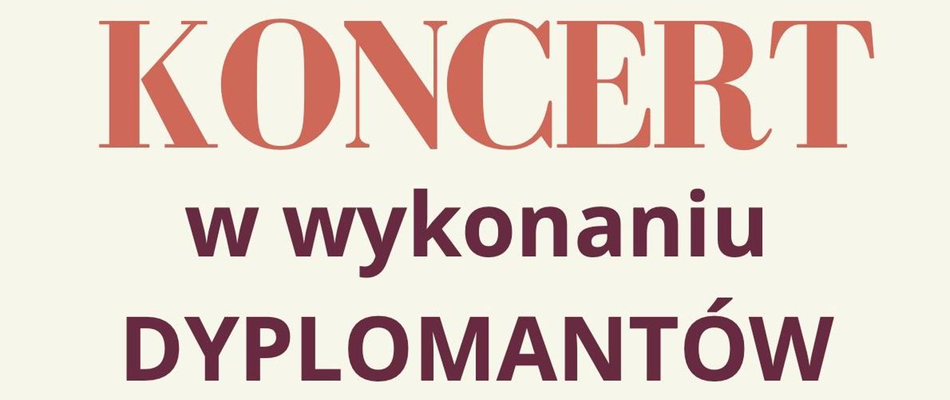 Plakat na beżowym tle, duży napis Koncert, poniżej grafika pięciolinii i klucza wiolknowionego
