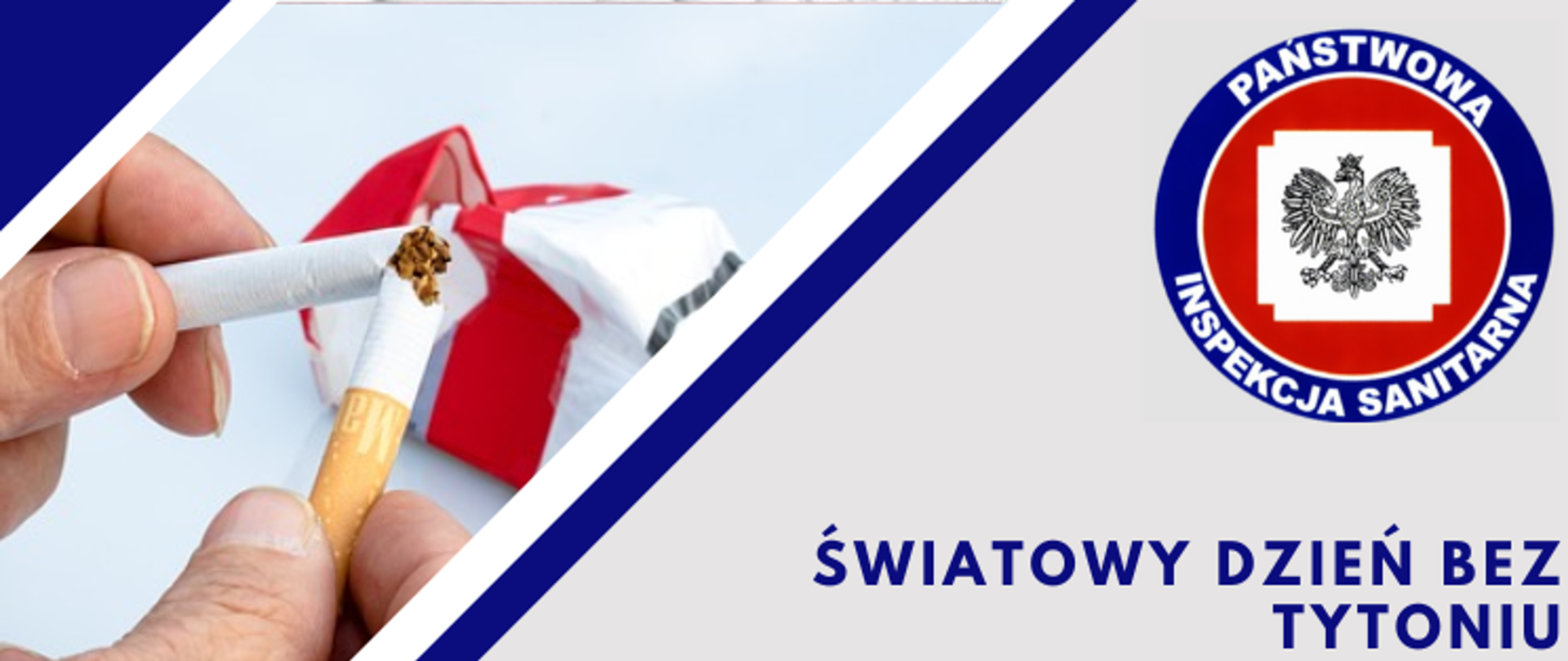 Na środku obrazu znajduje się zbliżenie dłoni, która łamie papierosa na pół. Z wnętrza papierosa wysypuje się tytoń, co symbolizuje zerwanie z nałogiem palenia. W tle, po lewej stronie, widoczna jest paczka papierosów w kolorach czerwonym i białym.
Po prawej stronie obrazu umieszczono logo Państwowej Inspekcji Sanitarnej – okrągły emblemat z orłem w centrum, otoczony napisem. Pod logiem znajduje się napis: „ŚWIATOWY DZIEŃ BEZ TYTONIU”