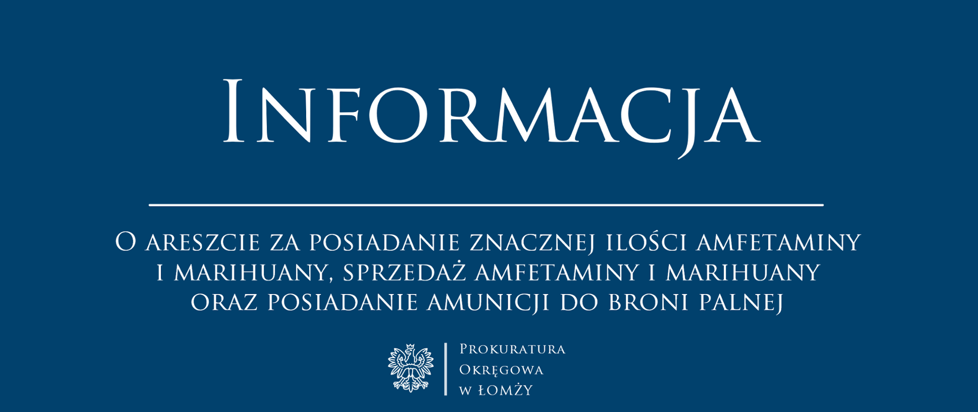 Informacja o areszcie za posiadanie znacznej ilości amfetaminy i marihuany, sprzedaż amfetaminy i marihuany oraz posiadanie amunicji do broni palnej