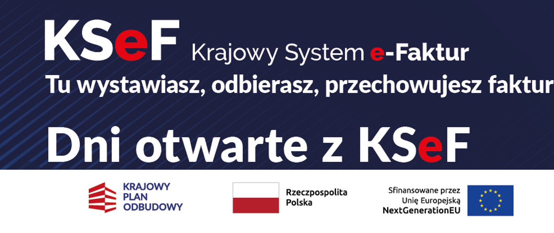 Na granatowym tle biały napis Dni otwarte z KSeF
