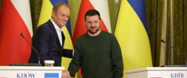 Premier Donald Tusk i Prezydent Ukrainy Wołodymyr Zełenski podczas spotkania w Ukrainie w Kijowie.,