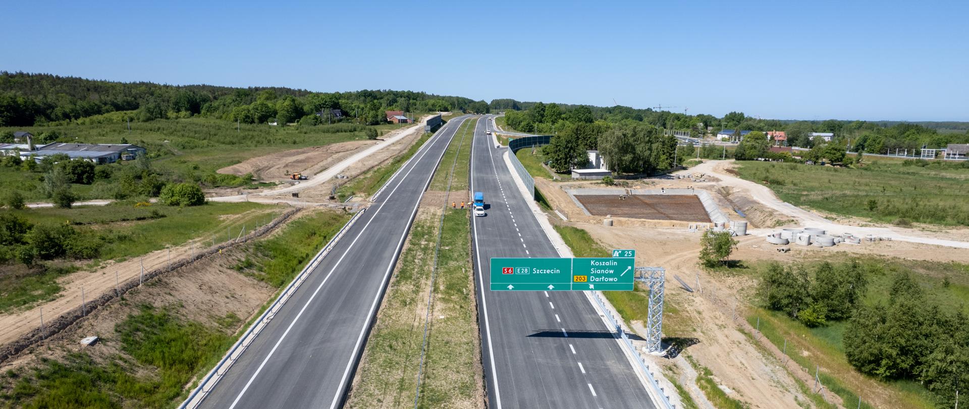 S6 obwodnica Koszalina i Sianowa przed węzłem Sianów Zachód