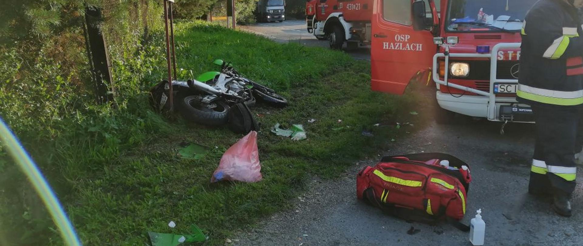 Wypadek motocyklisty z samochodem osobowym w Hażlachu