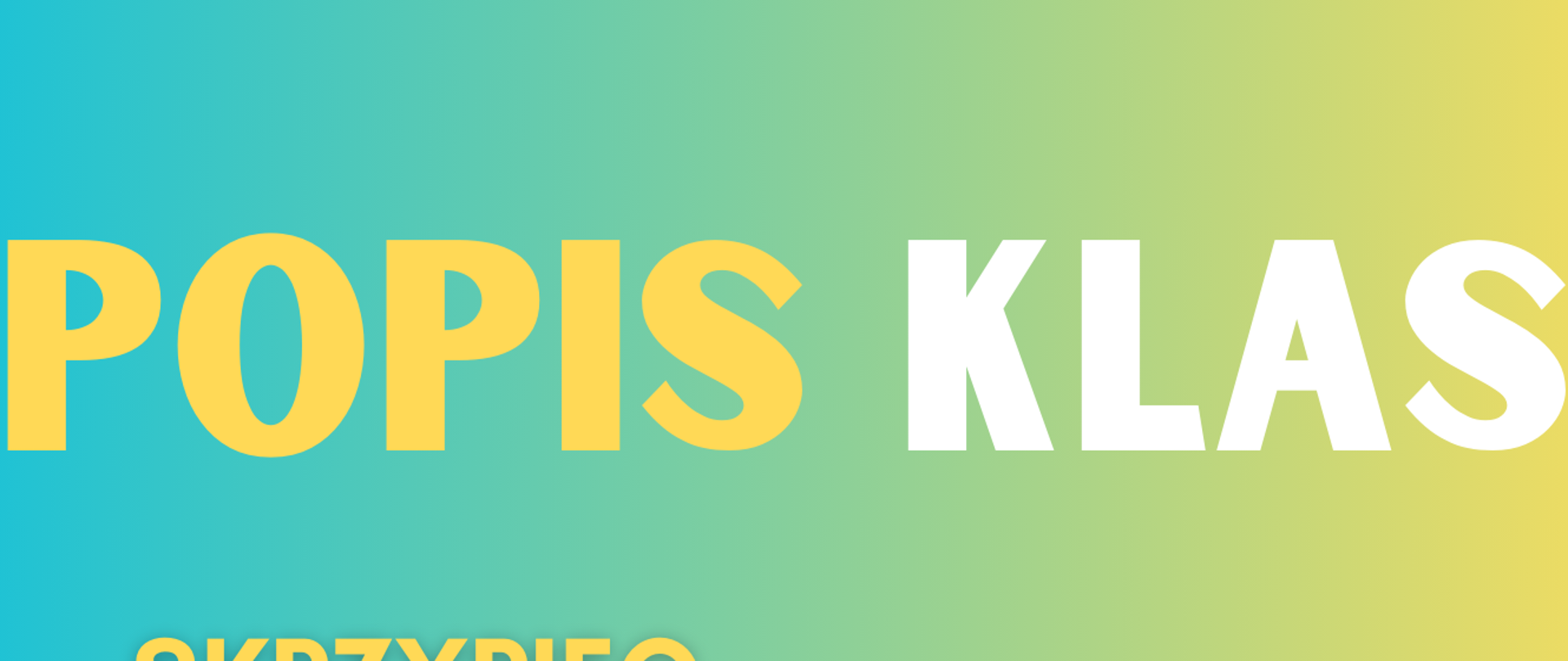 Grafika w ciepłych, gradientowych odcieniach niebiesko-zielono-żółtych. U dołu znajdują się klawisze fortepianu, a po prawej stronie ikonografia skrzypiec. W tle znajdują się następujące napisy: "Popis klas skrzypiec mgr Agaty Klich, altówki mgr Aleksandry Szymochy i fortepianu mgr Lilii Tarasenko odbędzie się 28 listopada 2023 r. o godz. 16.00 w auli PSM". 