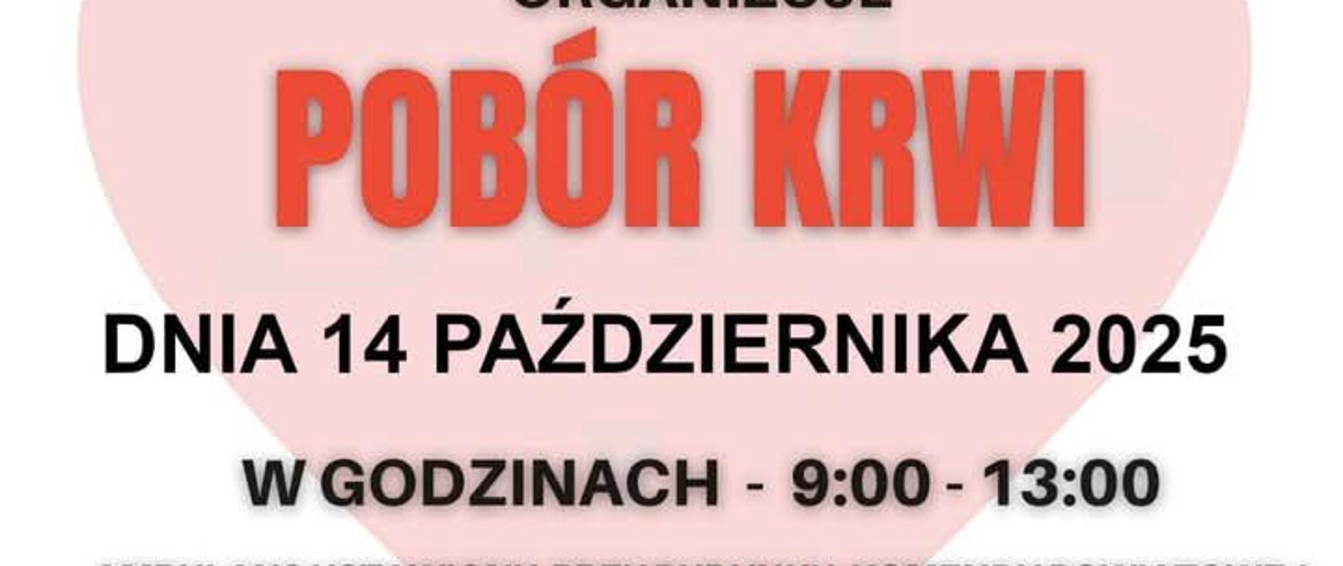 Oddział Rejonowy PCK w Żurominie organizuje akcję poboru krwi, która odbędzie się 14 października 2025 roku w godzinach 9:00-13:00. Ambulans do donacji będzie ustawiony przy Komendzie Powiatowej Państwowej Straży Pożarnej w Żurominie, a cała akcja zachęca do ratowania życia przez oddanie krwi pod hasłem: "Uratuj życie. Oddaj krew."