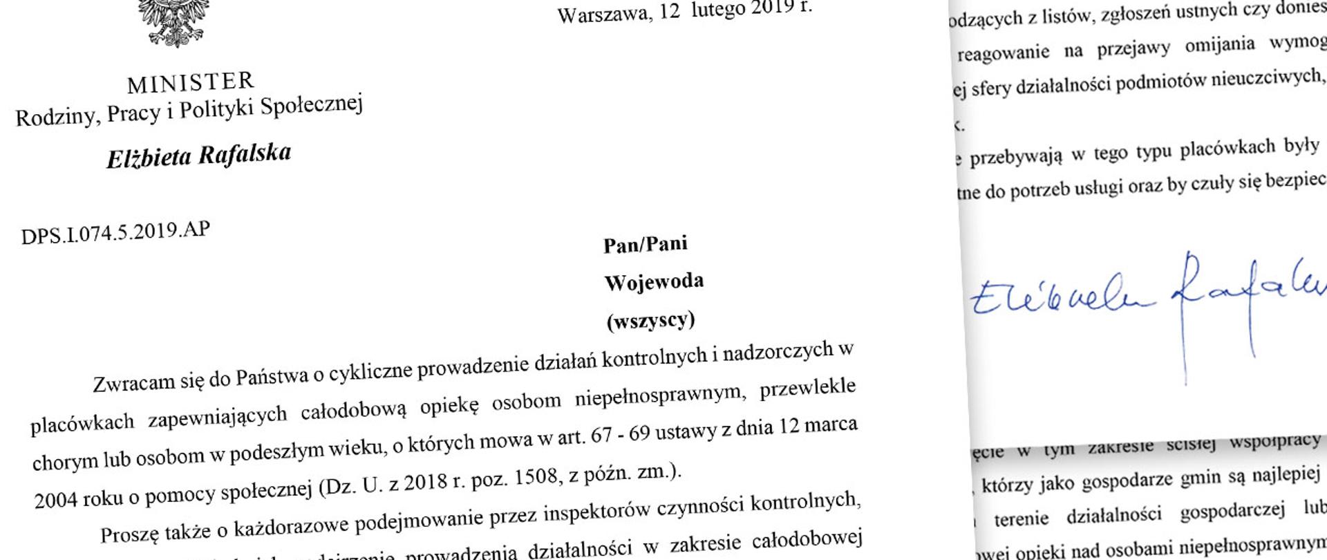 List minister Elżbiety Rafalskiej do Wojewodów