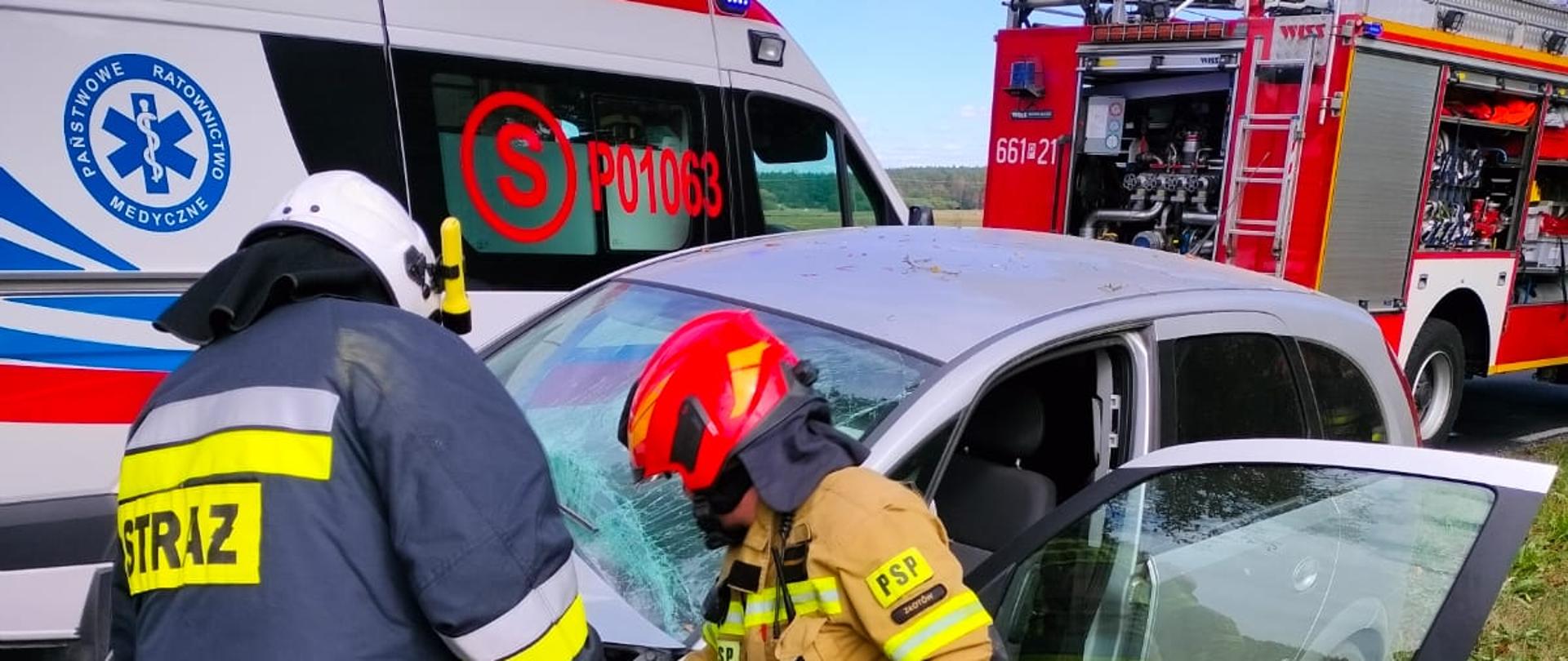 Na zdjęciu samochody strażackie oraz strażacy