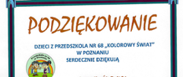 podziękowanie Przedszkole nr 68 Kolorowy Świat w Poznaniu 