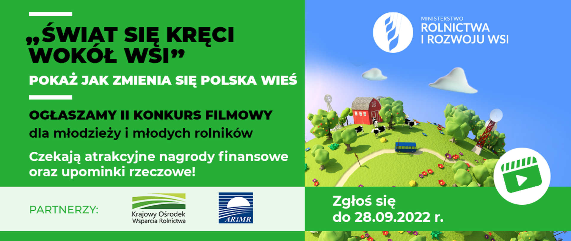 Infografika - Zapraszamy do udziału w II ogólnopolskim, amatorskim konkursie filmowym „Świat się kręci wokół wsi”.