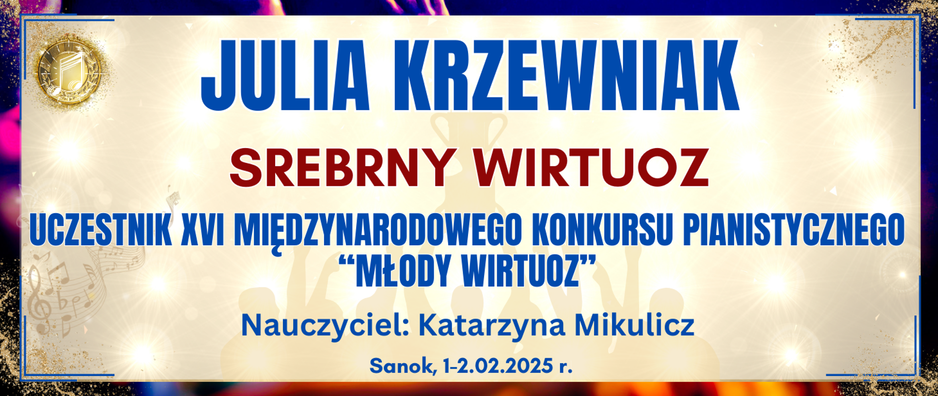 baner z ciemną kolorową ramką, jasne tło w środku z informacją o wyróżnieniu