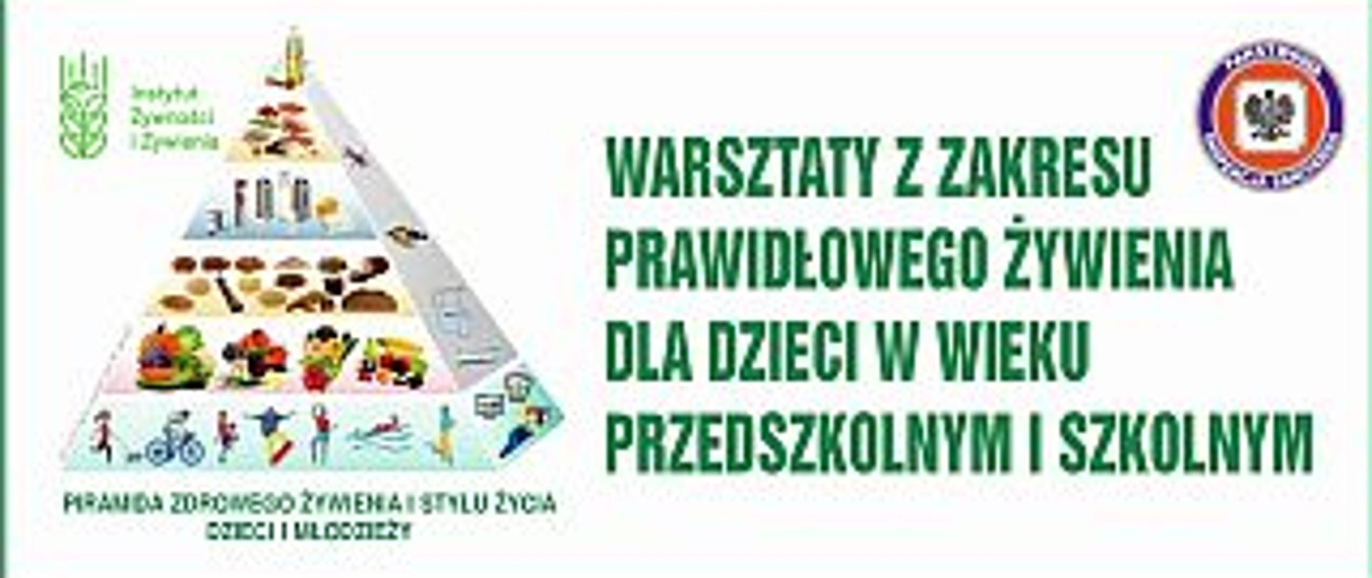 baner informujący o warsztatach z zakresu prawidłowego żywienia, w tle piramida żywienia