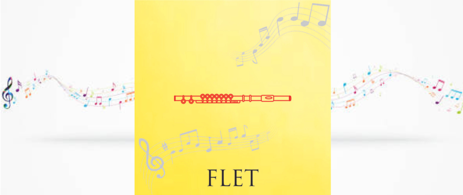 grafika przedstawiająca flet na tle nut , pod grafiką instrumentu napis flet