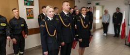 Na zdjęciu uroczysta zbiórka z okazji Narodowego Święta Niepodległości w Komendzie Powiatowej PSP w Rypinie - mianowani