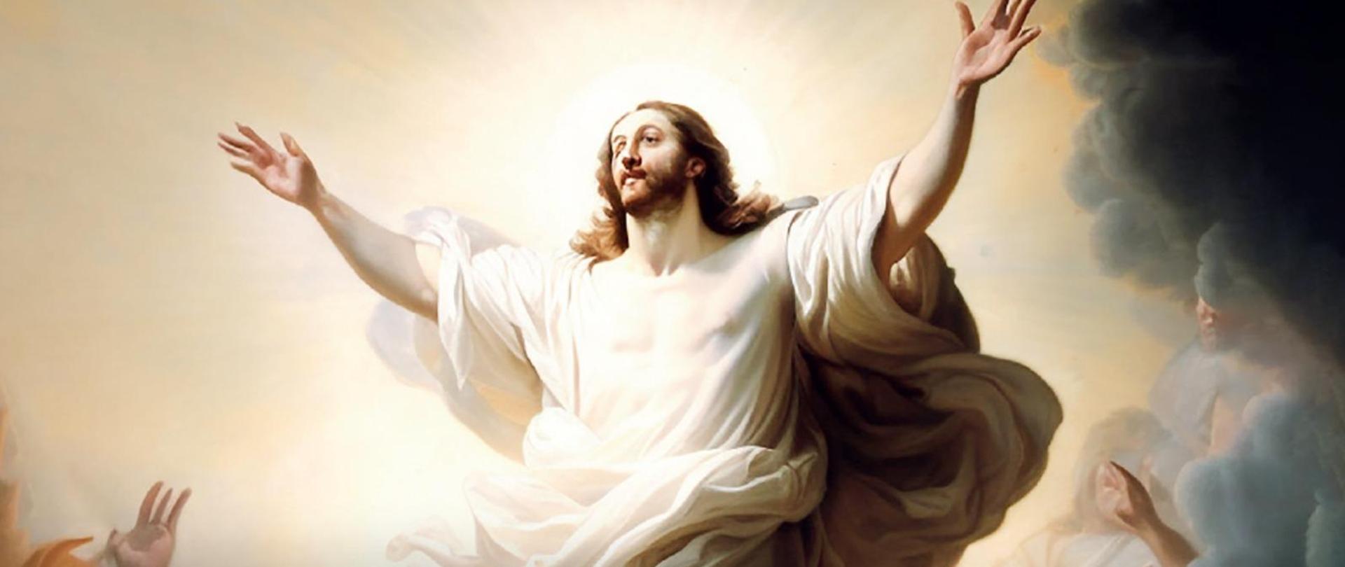 Jezus Chrystus, na dole napis Alleluja Chrystus Zmartwychwstał 