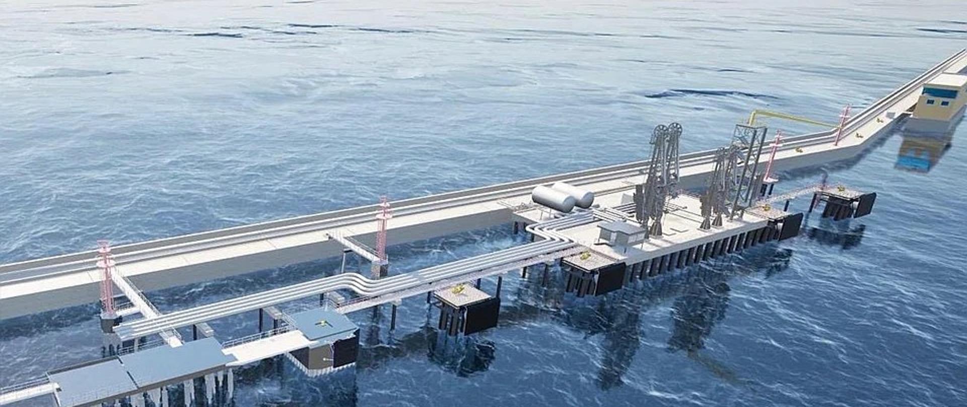 wizualizacja przedstawia stanowisko przeładunku paliw płynnych nas wodzie