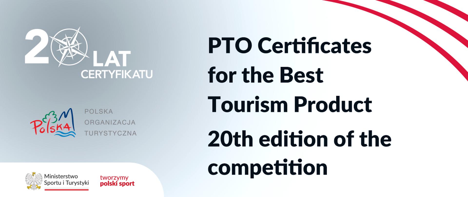 banner with information and logos: PTO Certificates for the Best Tourism Product