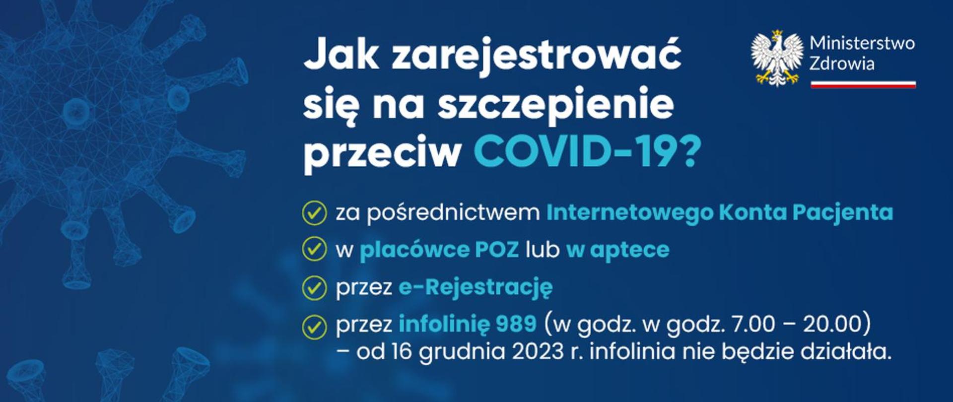na niebieskim tle napis informujący o szczepieniu p/COVID-19