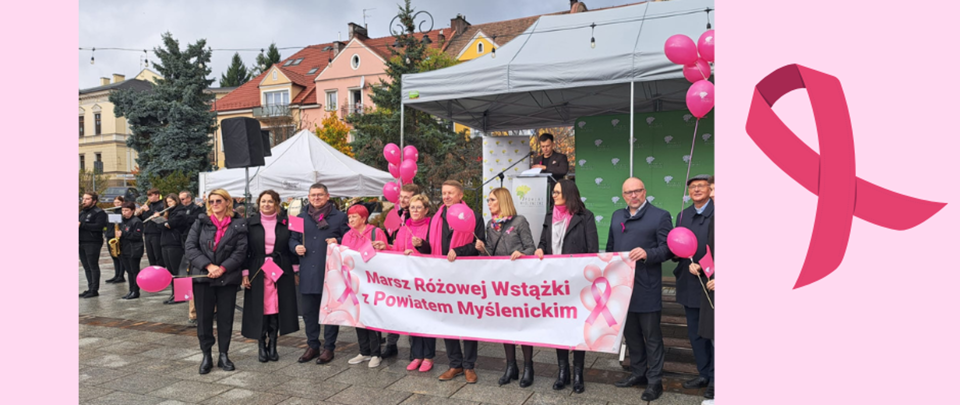 Uczestnicy MARSZU RÓŻOWEJ WSTĄŻKI 15.10.2025 MYŚLENICE