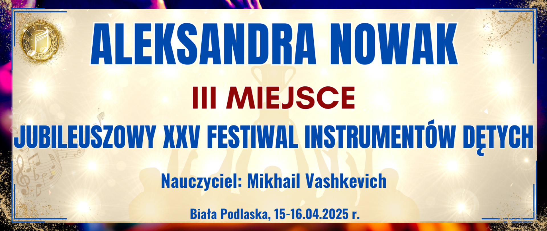 baner z ciemną kolorową ramką, jasne tło w środku z informacją o wyróżnieniu