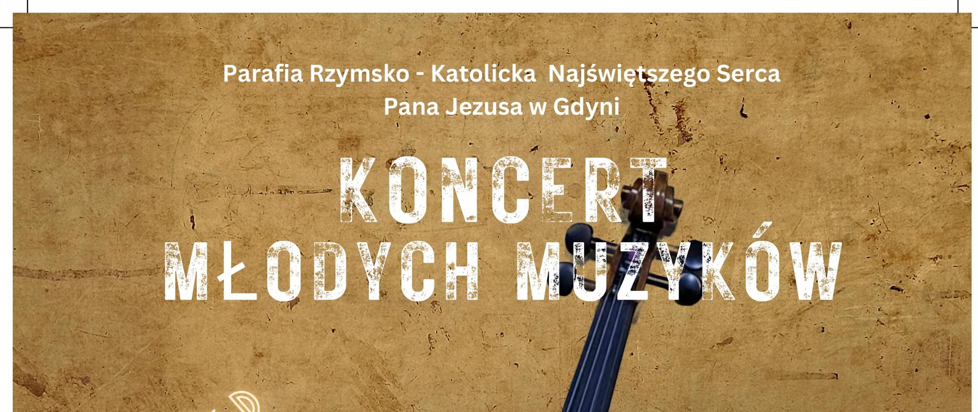 Kolor tła w odcieniach brązu. W centralnej części obrazka skrzypce. Napis na obrazku w kolorze białym. Znajdziemy na plakacie informacje o nazwie koncertu, programie, artystach, dacie, godzinie i miejscu koncertu. Wstęp na koncert wolny.