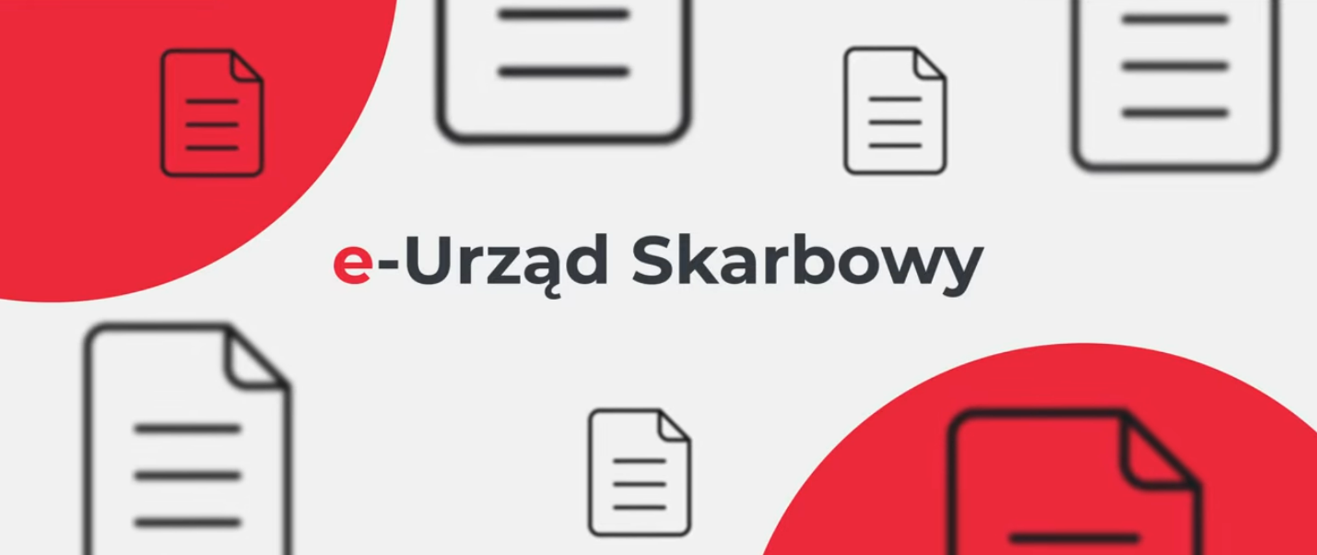 Grafika z napisem „e-Urząd Skarbowy” na jasnym tle, otoczona ikonami dokumentów.