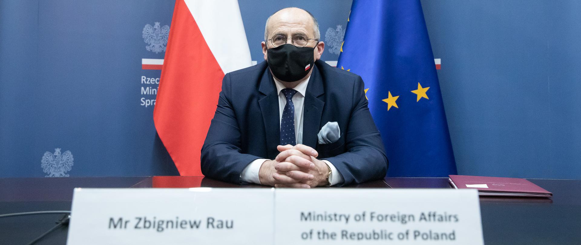 2021.01.27 Warszawa . Minister Zbigniew Rau . Webinarium Bialorus .
Fot. Tymon Markowski / MSZ