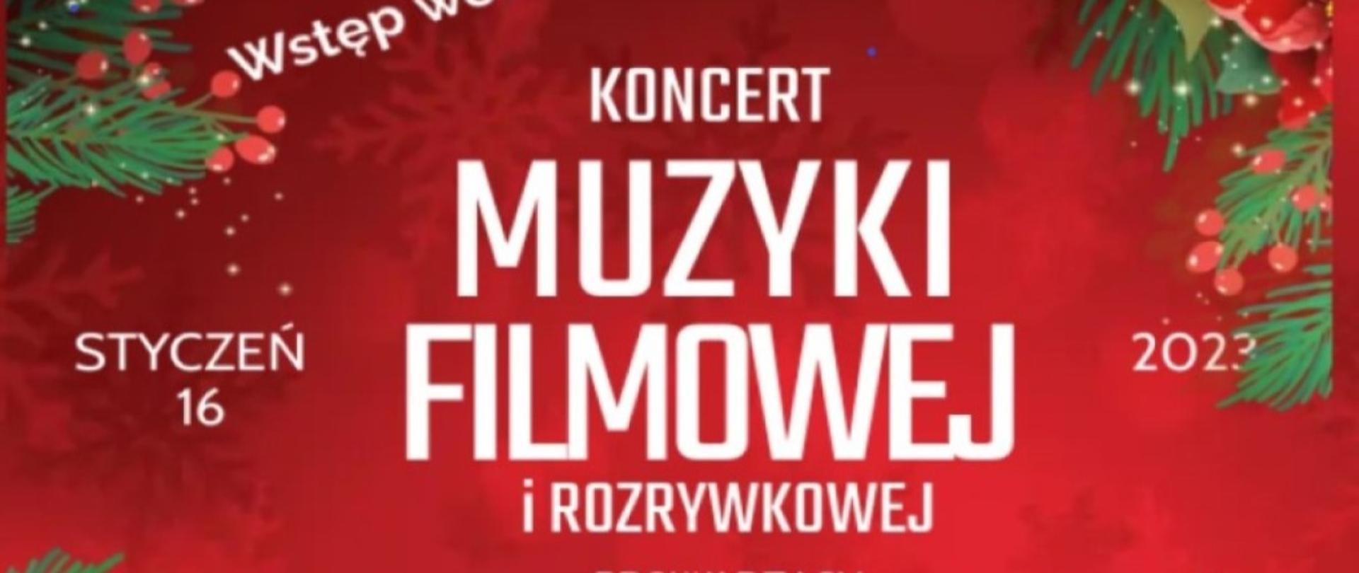 Plakat utrzymany w świątecznej kolorystyce. W centralnej części znajduje się karton z prażoną kukurydzą oraz taśmy filmowe. Po bokach znajdują się gałązki jarzębiny z owocami oraz kwiaty - gwiazdy betlejemskie.