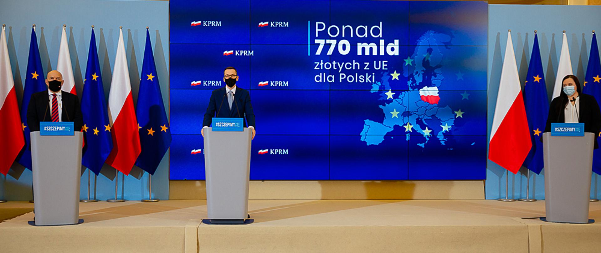 From left the minister of finance, development funds and regional policy - Tadeusz Kościński, the prime minister - Mateusz Morawiecki, the deputy minister of development funds and regional policy - Małgorzata Jarosińska-Jedynak