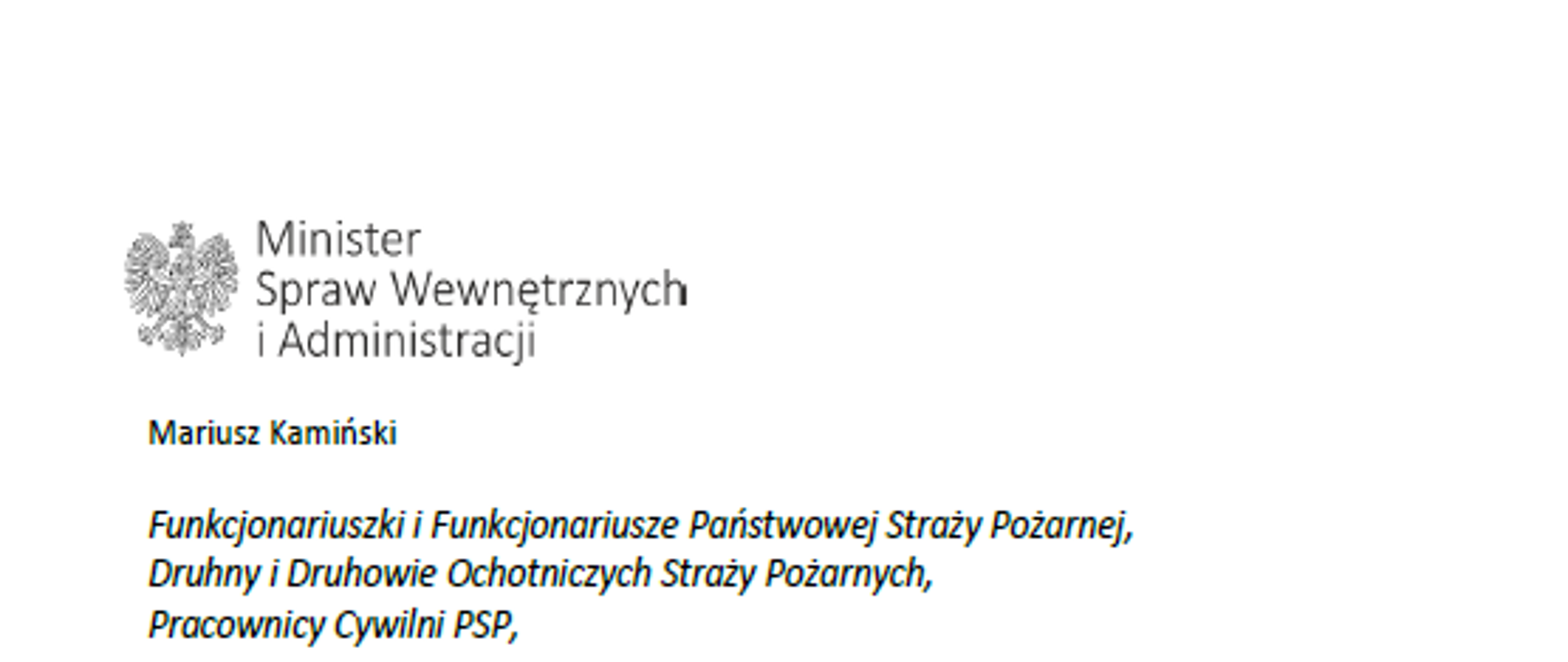 List z życzeniami Ministra Spraw Wewnętrznych i Administracji