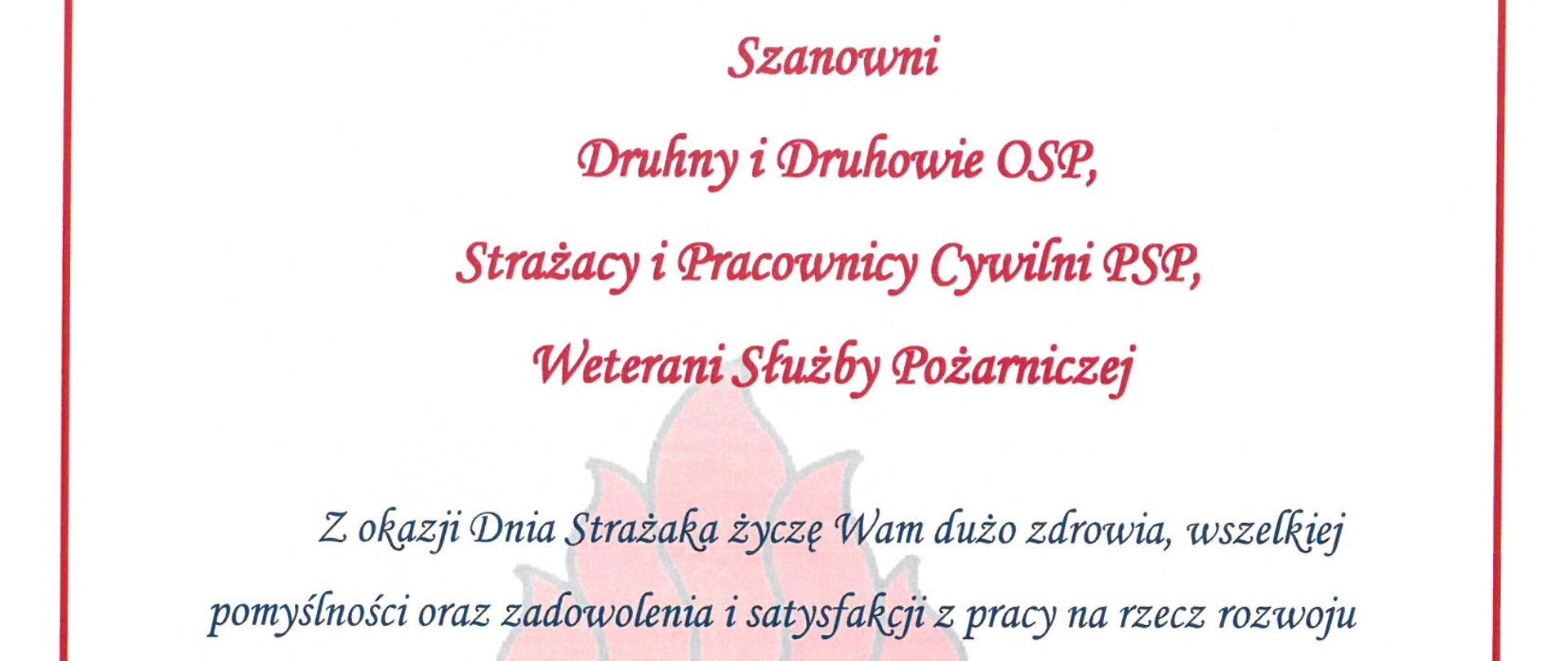 Życzenia Komendanta Wojewódzkiego PSP w Olsztynie z okazji dnia strażaka