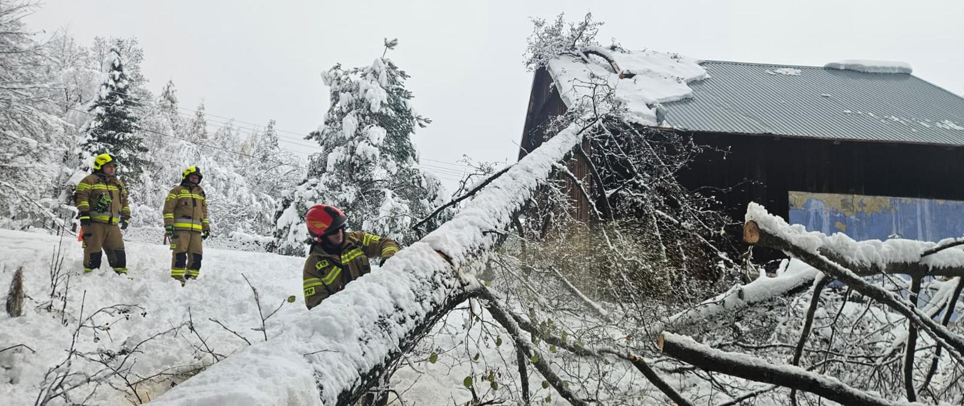 Strażacy usuwają skutki intensywnych opadów śniegu
