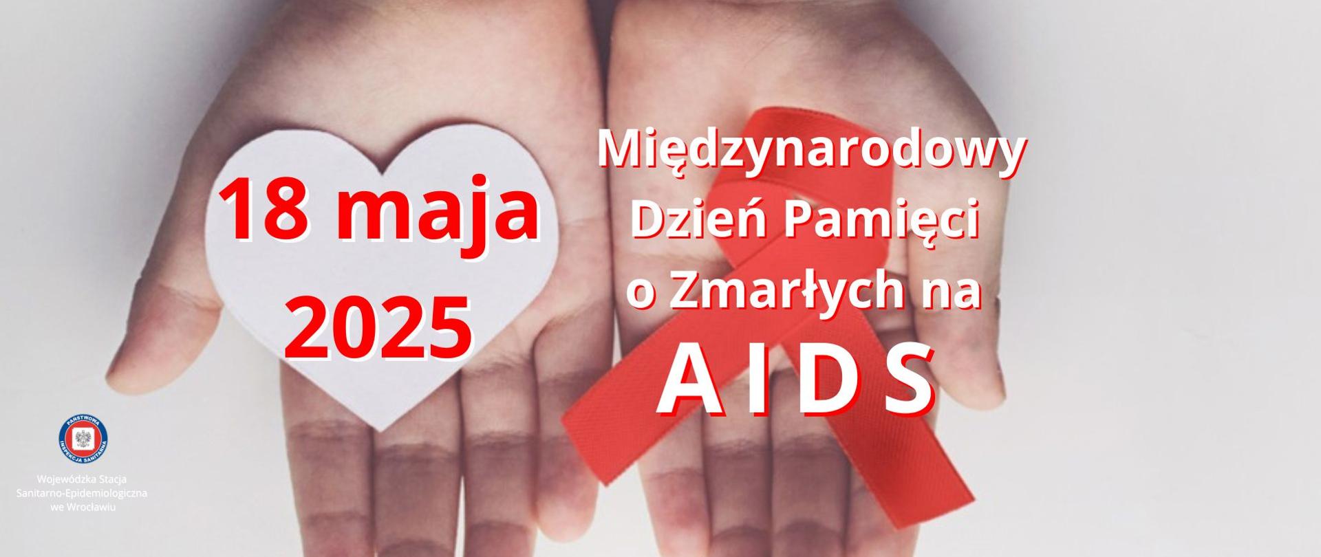 Dłonie trzymające serce oraz czerwoną wstążkę