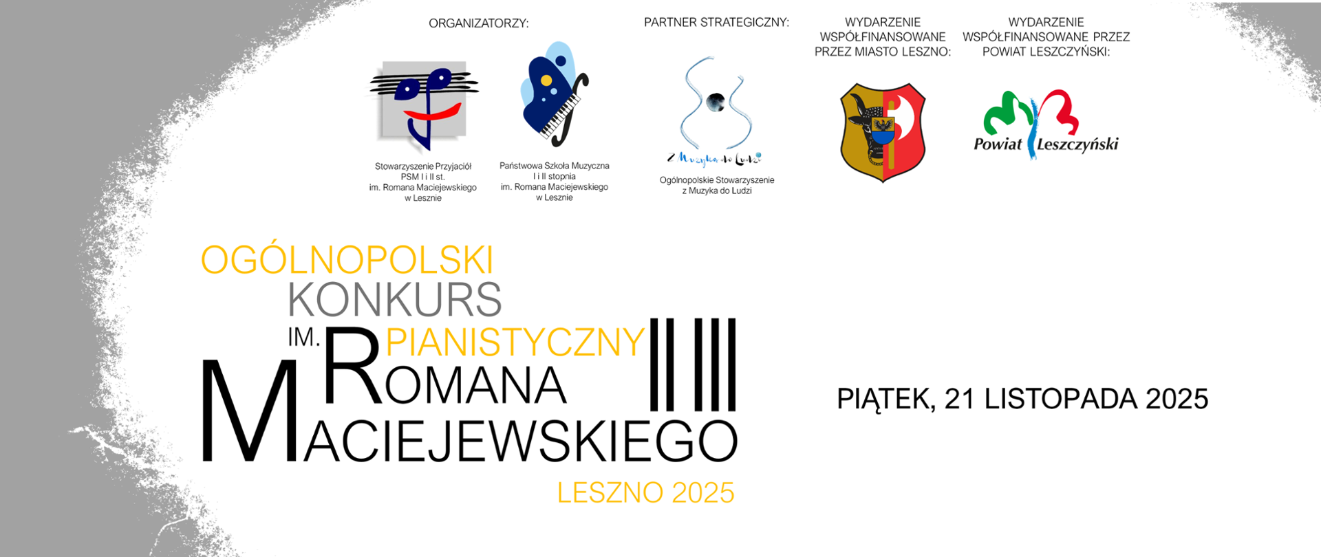 baner na białym tle z czarnymi i żółtymi literami oraz kolorowmi logo partnerów. 