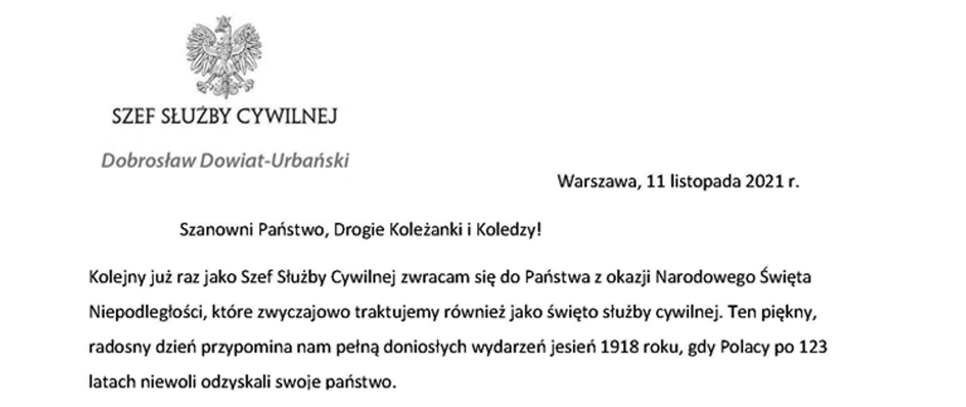 List Szefa Służby Cywilnej do członków korpusu służby cywilnej