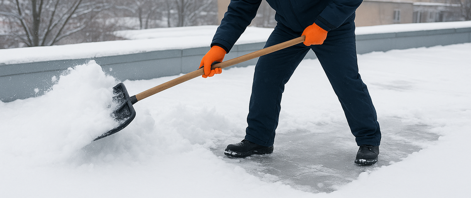 Postać odśnieżająca dach