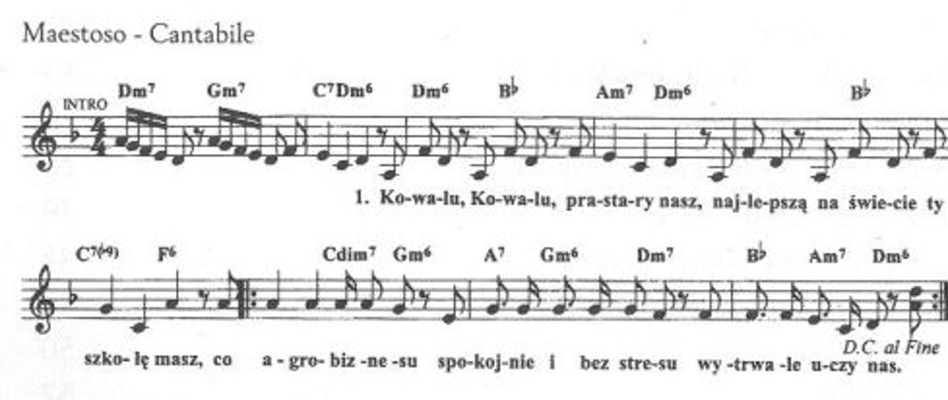 Zapis nutowy hymnu szkoły