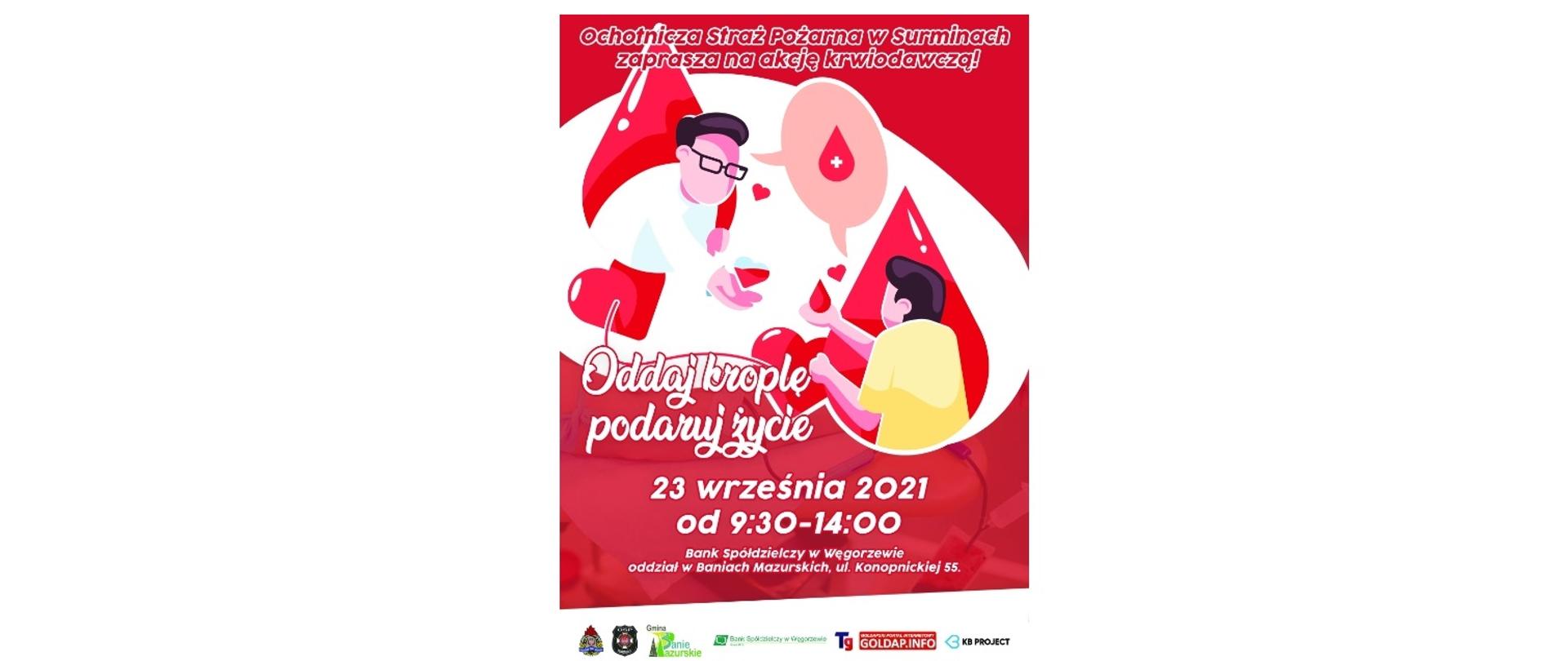 Zdjęcie przedstawia zaktualizowany plakat akcji krwiodawstwa zaprojektowany przez OSP Surminy