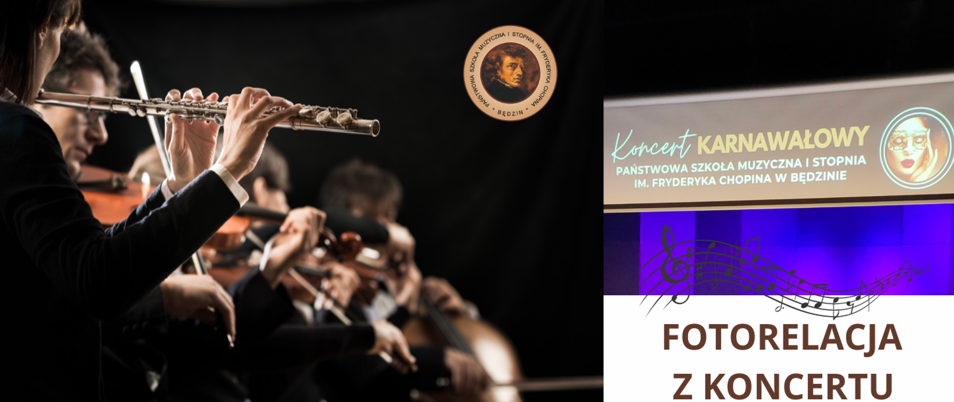 baner informujący o zamieszczeniu zdjęć na stronie, z lewej strony zdjęcia muzyków