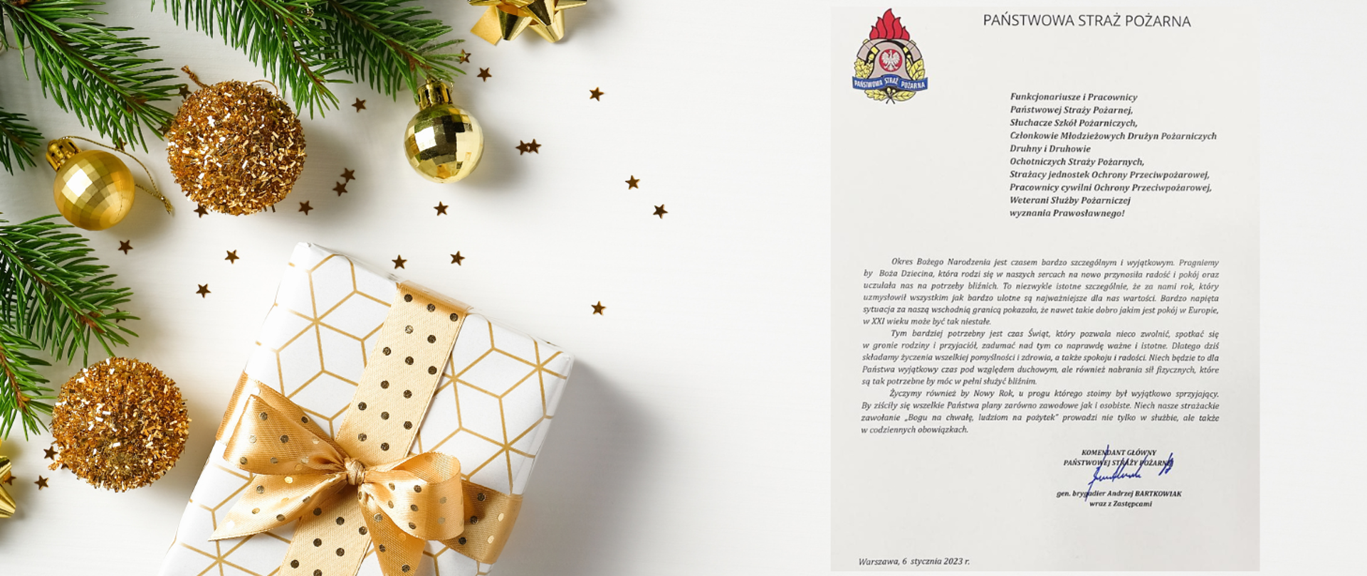 Życzenia kierownictwa Państwowej Straży Pożarnej z okazji prawosławnych Świąt Bożego Narodzenia