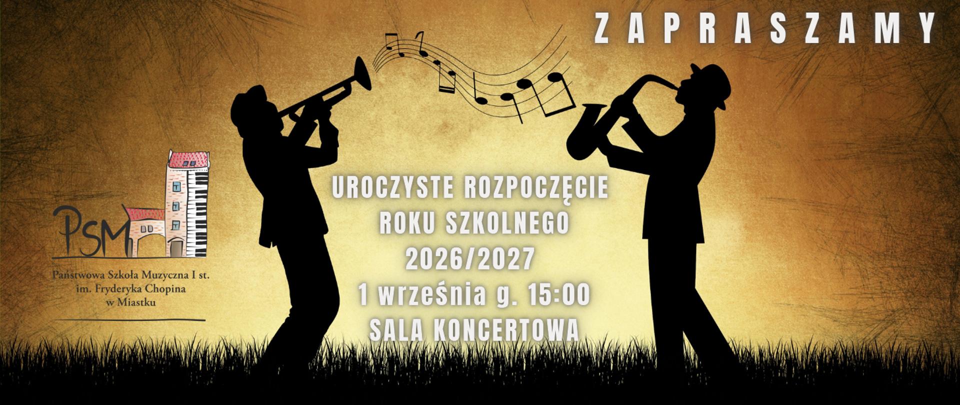 Grafika z informacją o rozpoczęciu roku szkolnego 2026/2027 - 1 września 2026 r. o godzinie 15:00 
