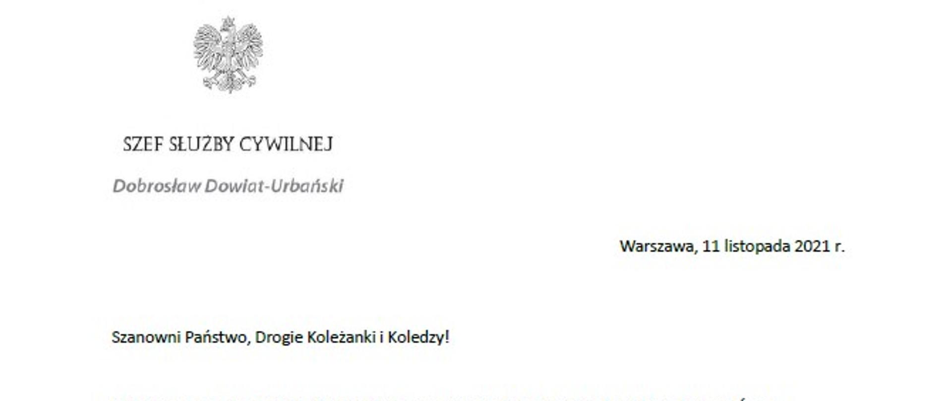 List Szefa Służby Cywilnej do członków korpusu służby cywilnej