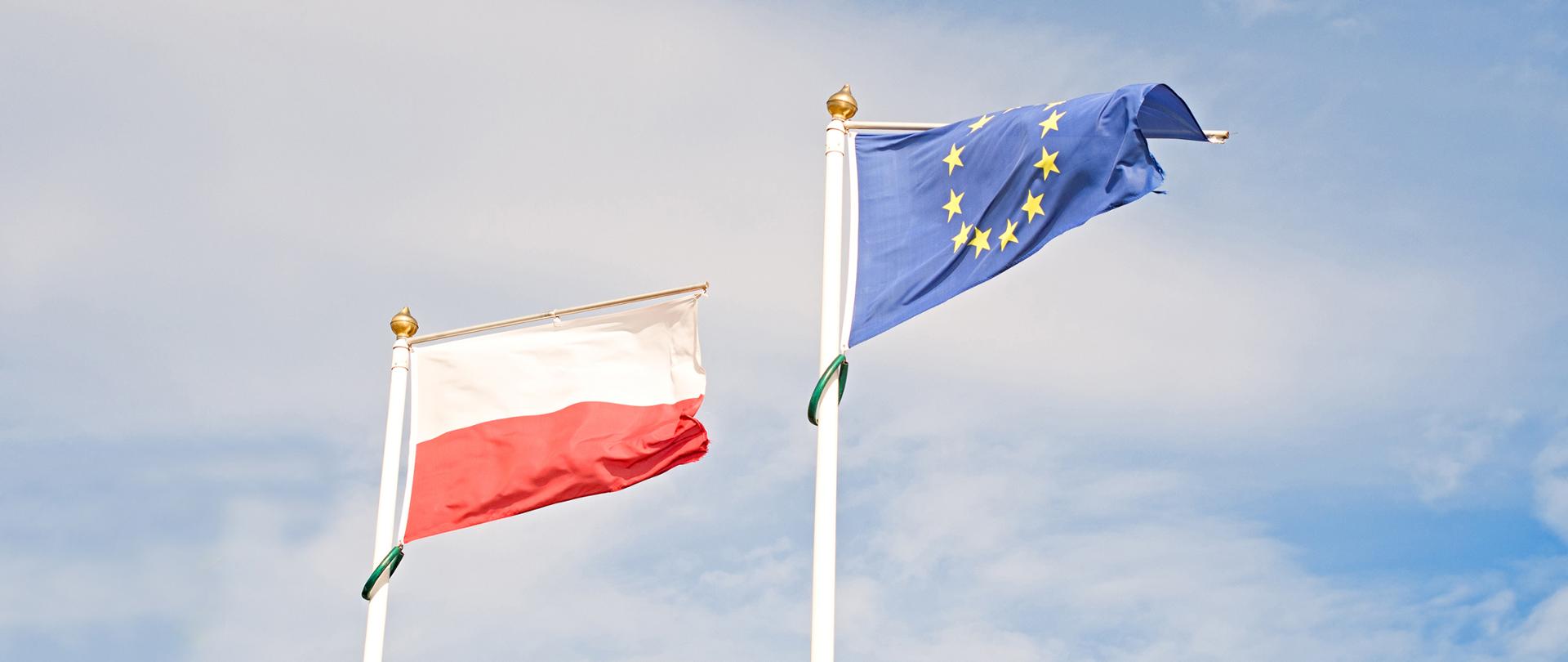 Flag of Poland and the European Union. Politics, Social Equality and Economy Concept