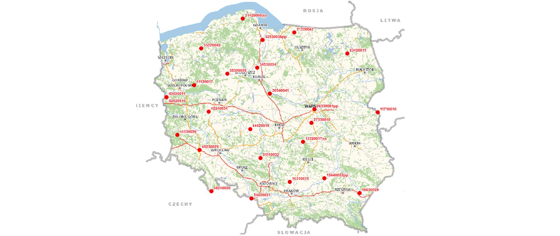 Rysunek przedstawia szkic rozmieszczenia punktów podlegających pomiarowi GNSS w ramach umowy.