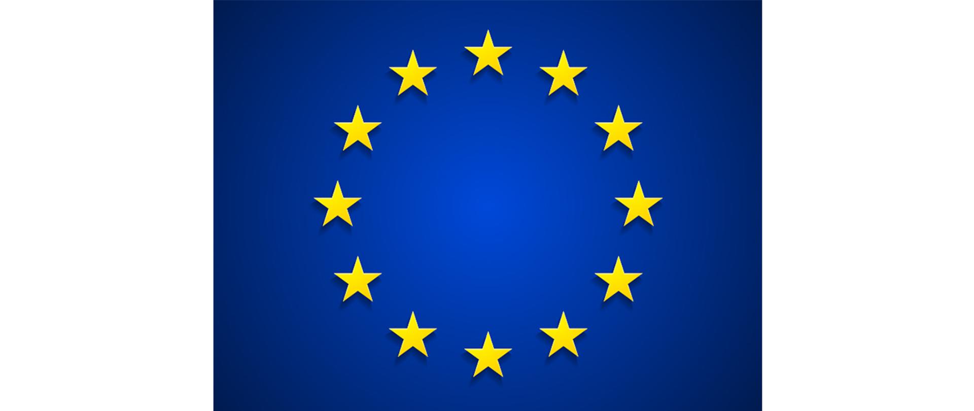 Logo Unii Europejskiej, dwanaście gwiazd na niebieskim tle 