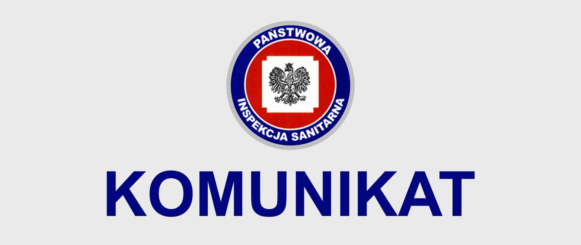 Logo Państwowej Inspekcji Sanitarnej z opisem komunikat