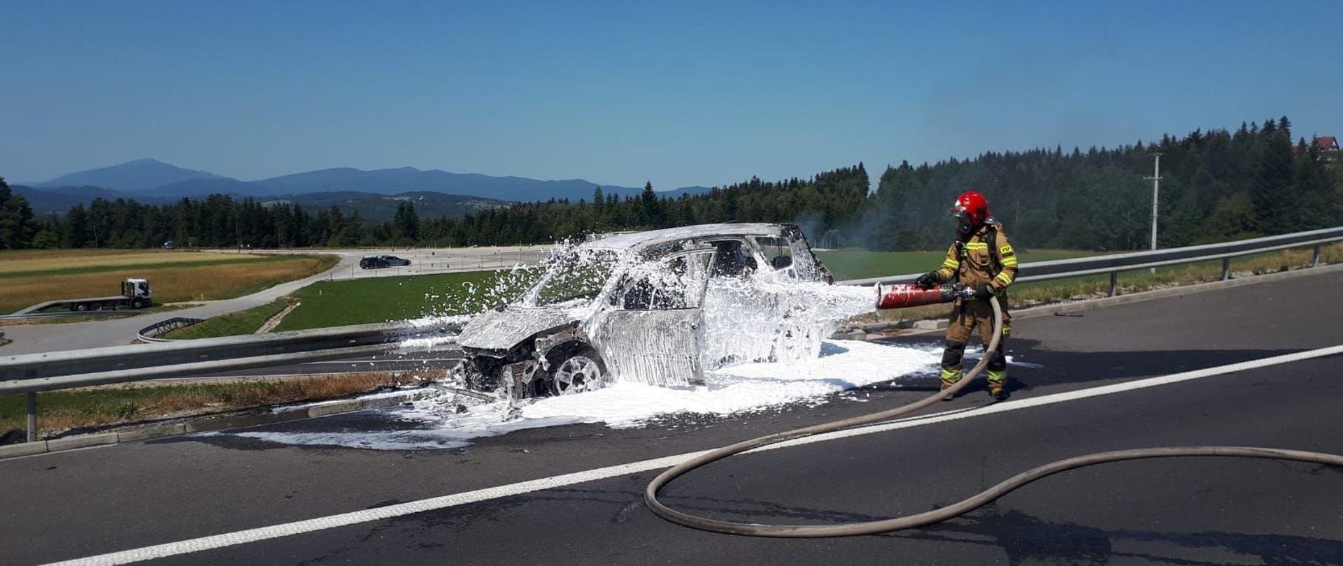 Pożar samochodu na drodze S7