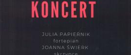 Plakat z wydarzeniem - Koncertem dyplomantów, który odbędzie się w ZPSM w Dębicy w dniu 20 marca 2023r. o godz. 17:00; tłem plakatu jest czarny kolor, na górze znajduje się fragment klawiatury poniżej czerwonymi drukowanymi literami jest napis KONCERT, poniżej białymi literami podano informację, o wykonawcach, programie i miejscu wydarzenia. 