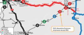 Mapa przedstawiająca odcinek DK22 obwodnica Rusinowa, dla którego wydano decyzję ZRID